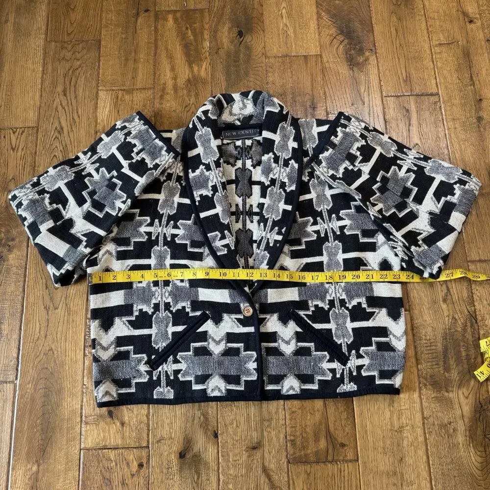 VTG New Identity Tapestry Jacket Womens XL Aztec Southwestern Blazer Black White - Picture 5 of 6